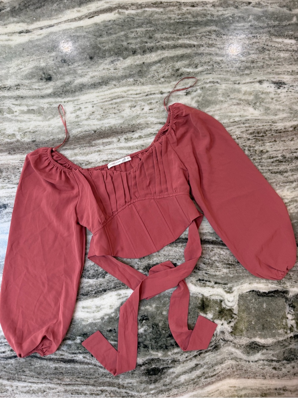 Altar'd State Dusty Rose Puff Sleeve Tie-Front Top